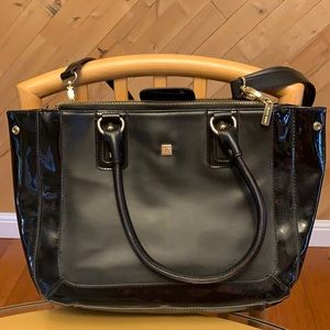 Anne Klein black leather tote with patent leather detail